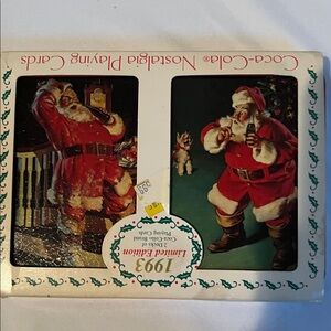 Coca Cola Nostalgia 2 pack of playing cards unopened in metal hinged tin